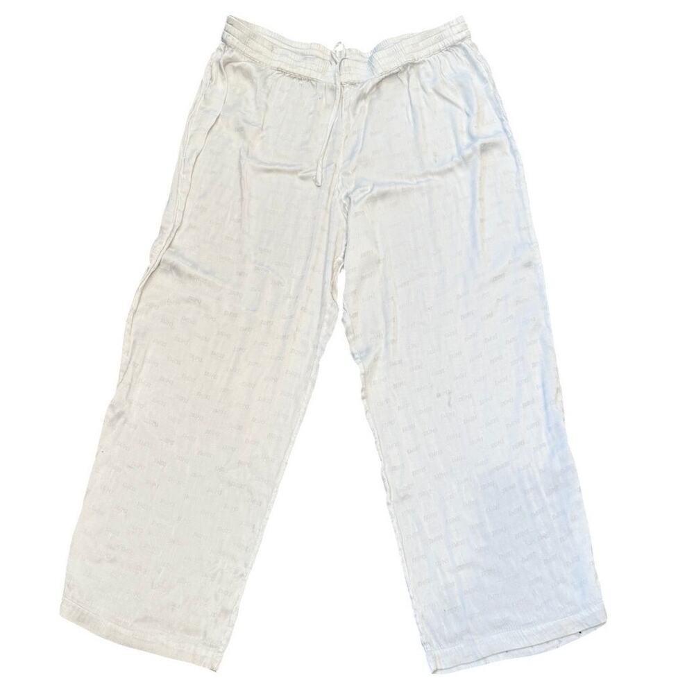 SKIMS Satin Monogram Lounge Pajama Pants White Ivory XL Wide Leg Sleepwear